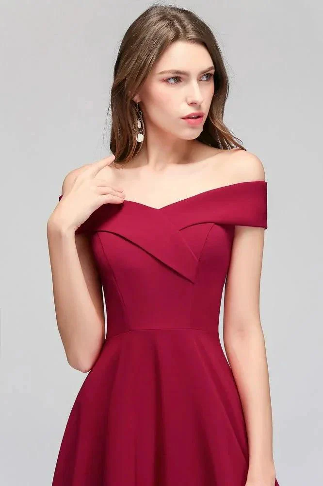 Off-the-shoulder Floor Length Burgundy Party Dress - Image 7