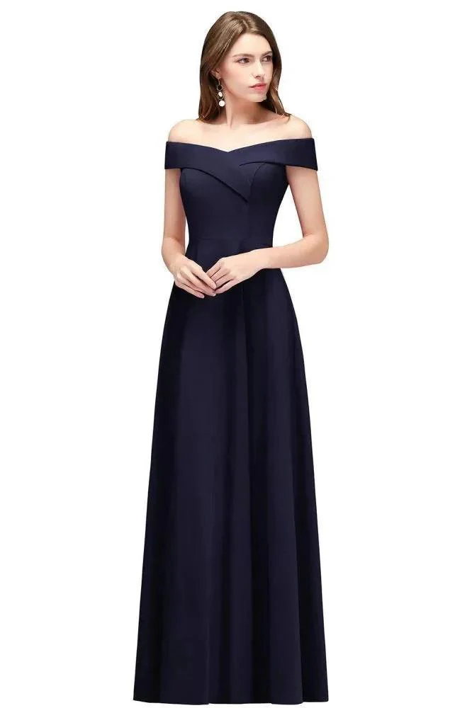 Off-the-shoulder Floor Length Burgundy Party Dress - Image 9
