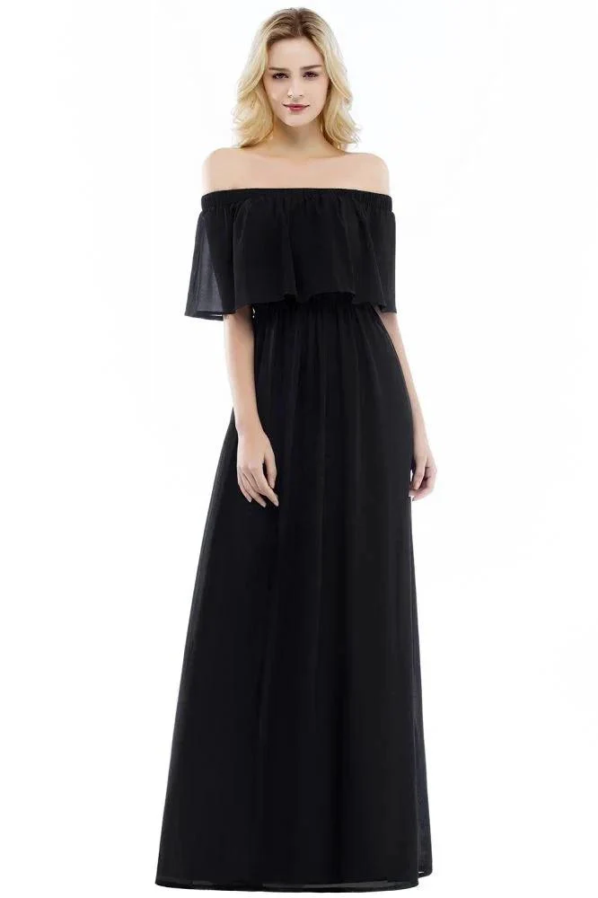 Off-the-Shoulder Floor Length Chiffon Evening Dress Sleeveless Prom Dress - Image 2
