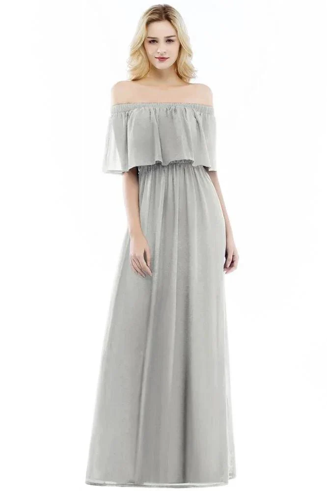 Off-the-Shoulder Floor Length Chiffon Evening Dress Sleeveless Prom Dress - Image 3