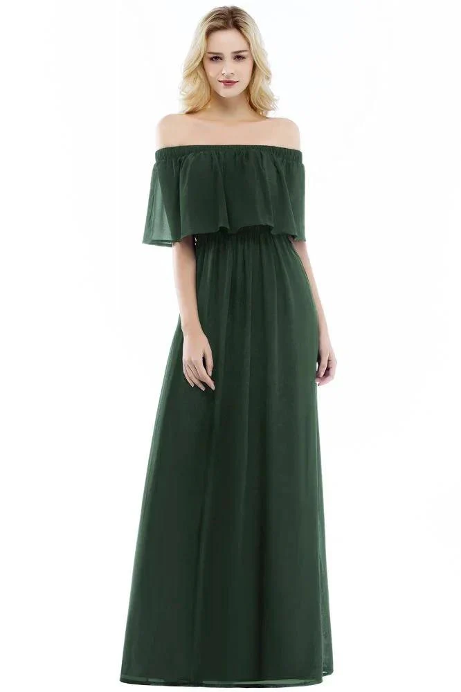 Off-the-Shoulder Floor Length Chiffon Evening Dress Sleeveless Prom Dress - Image 4
