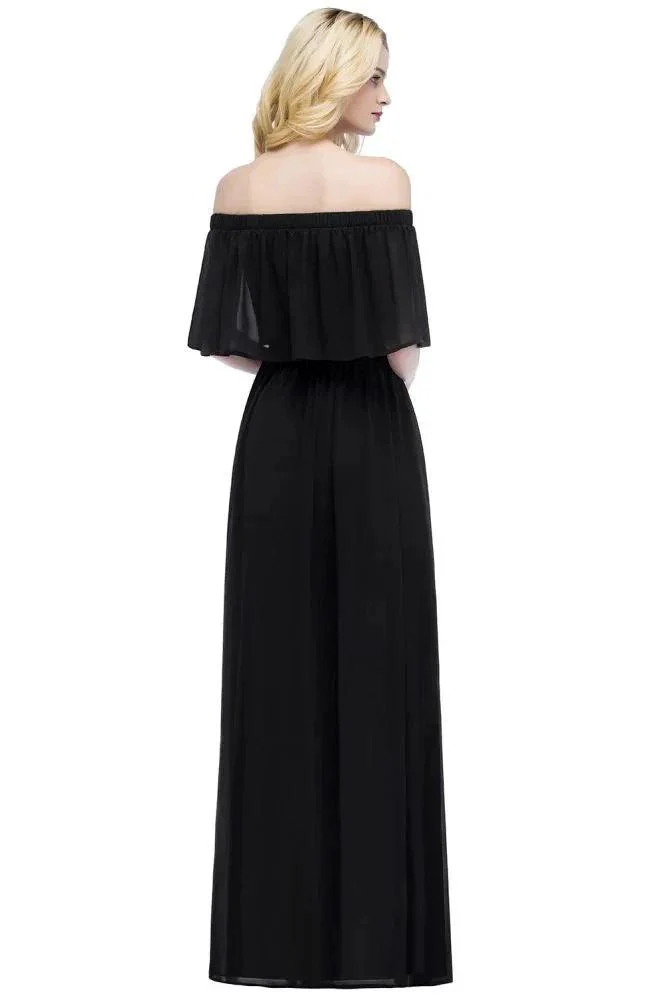 Off-the-Shoulder Floor Length Chiffon Evening Dress Sleeveless Prom Dress - Image 5