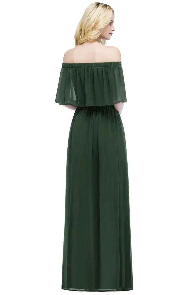 Off-the-Shoulder Floor Length Chiffon Evening Dress Sleeveless Prom Dress - Image 6