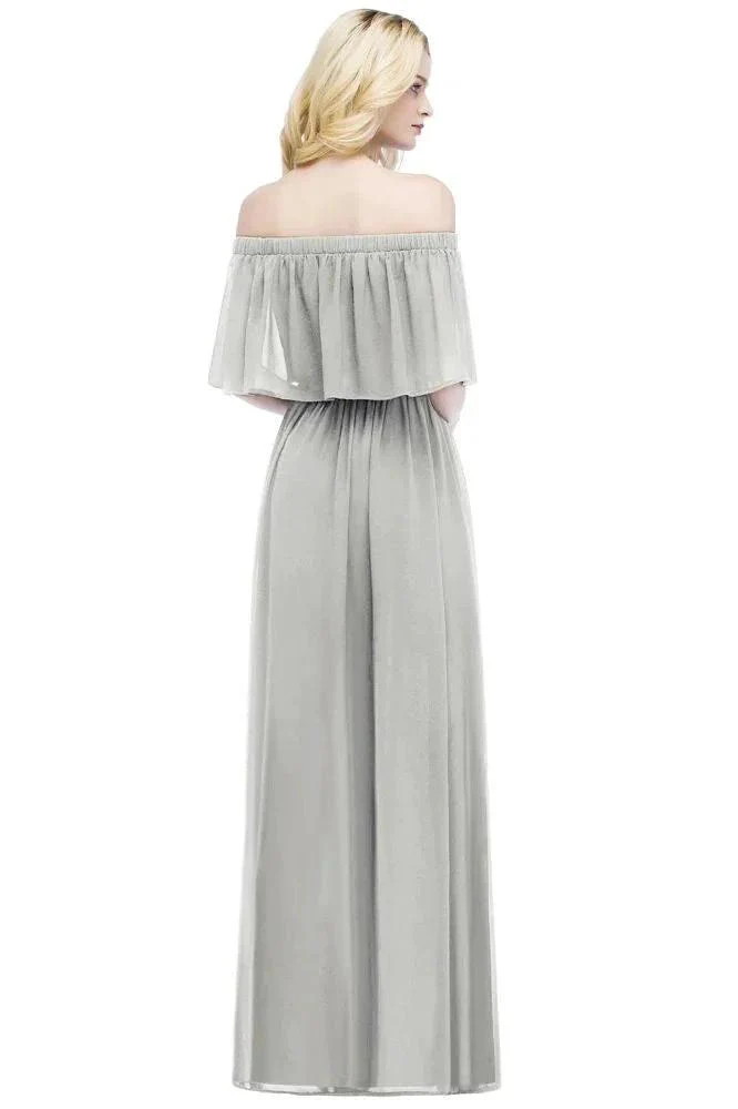 Off-the-Shoulder Floor Length Chiffon Evening Dress Sleeveless Prom Dress - Image 7