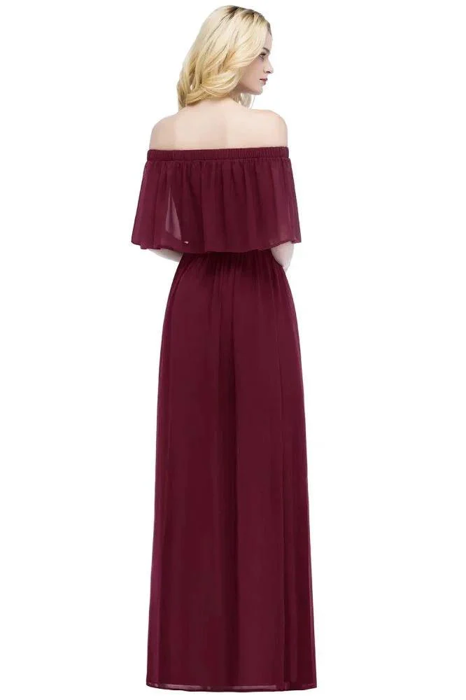 Off-the-Shoulder Floor Length Chiffon Evening Dress Sleeveless Prom Dress - Image 8