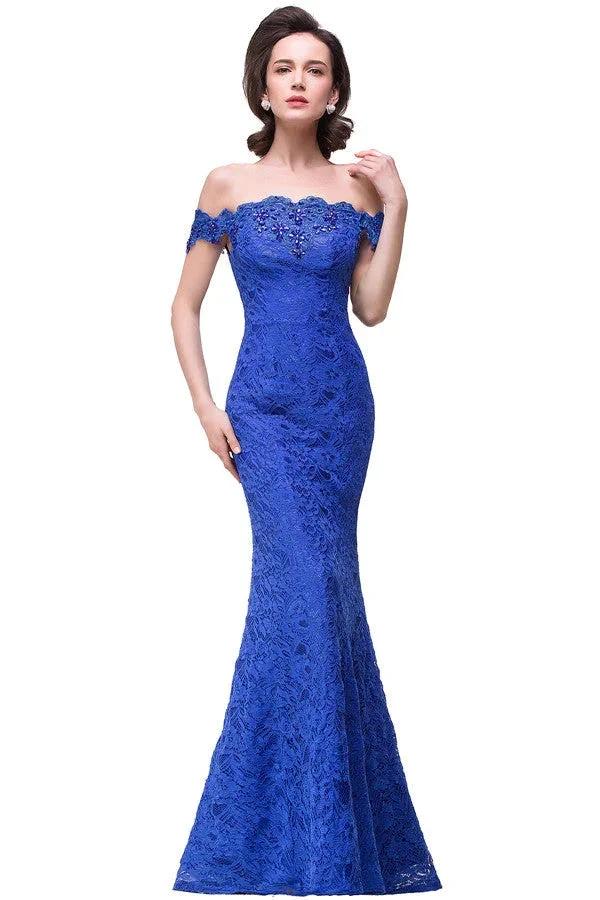 Off-the-shoulder Floor-length Lace Mermaid Bridesmaid Dresses - Image 3