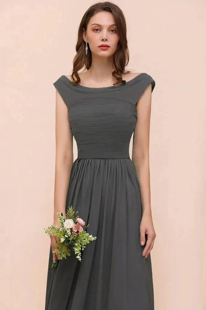 Off the Shoulder Front Side Split Bridesmaid Dress A-line Wedding Guest Dress - Image 7