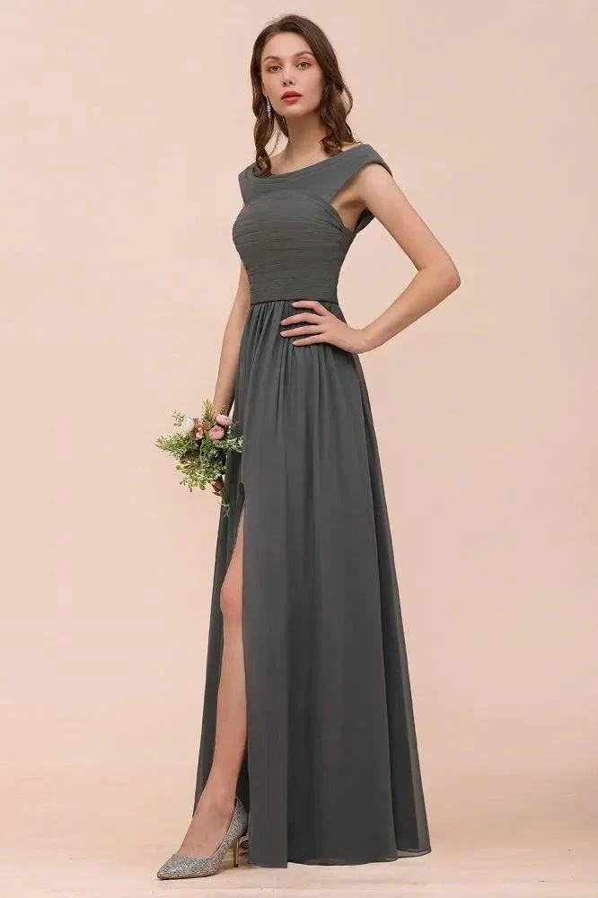 Off the Shoulder Front Side Split Bridesmaid Dress A-line Wedding Guest Dress - Image 8