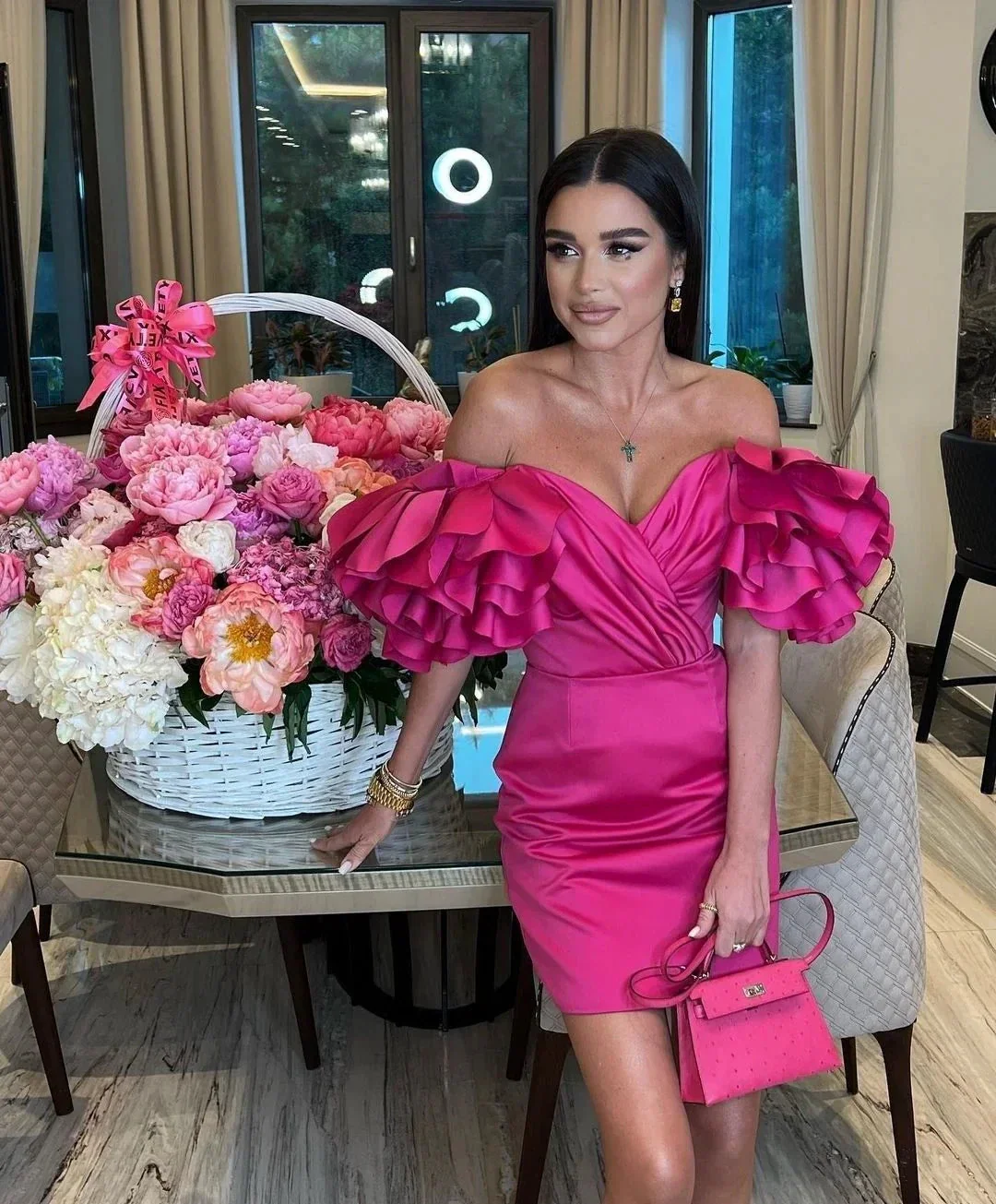 Off The Shoulder Fuchsia Homecoming Dress Fuchsia Party Dress Y2347 - Image 2