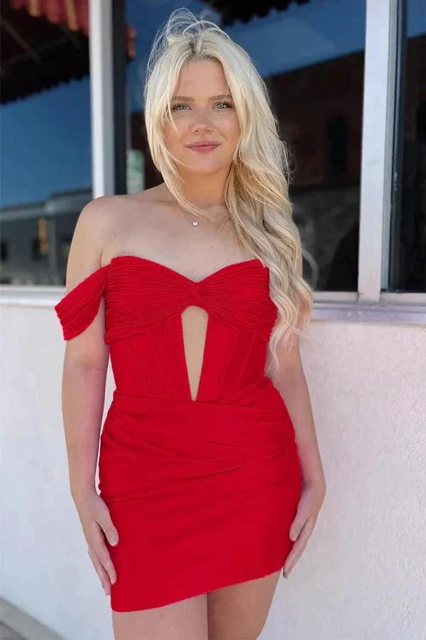 Off The Shoulder Tight Fuchsia Homecoming Dress Cocktail Dress PD559 - Image 3