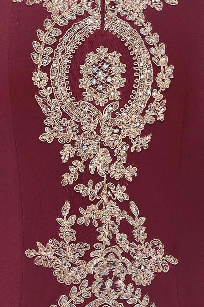 Off the Shoulder Gold Appliques Mermaid Evening Gowns Slim Prom Dress - Image 9