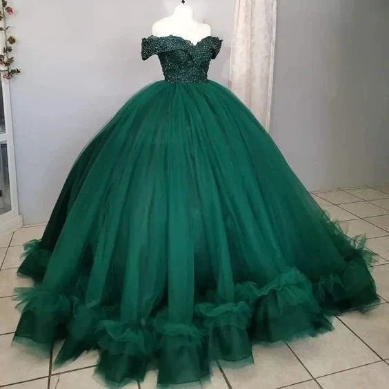 Off The Shoulder Green Ball Gown,Green Sweet 16 Dress Y7145 - Image 2