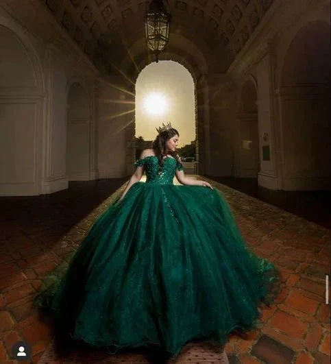 Off The Shoulder Green Prom Dress Sweet 16 Dress Ball Gown Y3029 - Image 2