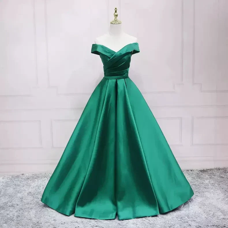 Off The Shoulder Green Satin Evening Dress s16 - Image 2