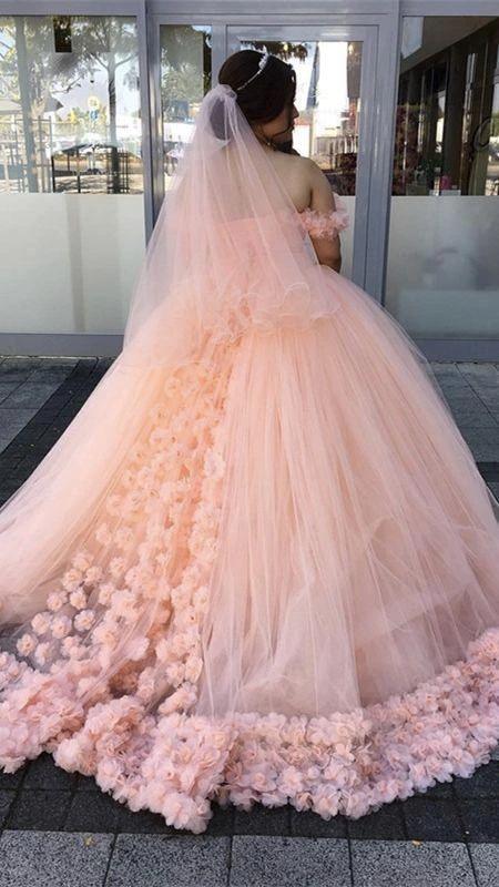 Off The Shoulder Hand Made Flowers Wedding Dress Tulle Wedding Dress Y474 - Image 2