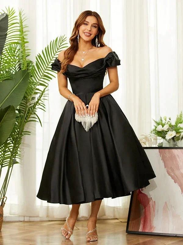 Homecoming Dresses Off the Shoulder Tea-Length Dresses SYH61 - Image 4
