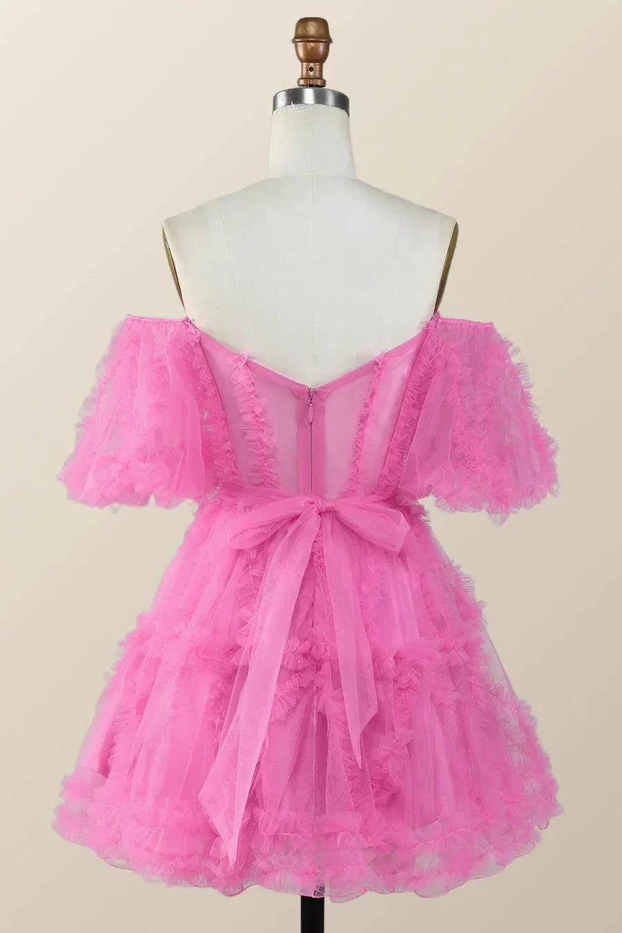 Off the Shoulder Hot Pink Ruffles Short A-line Homecoming Dress Y2783 - Image 4