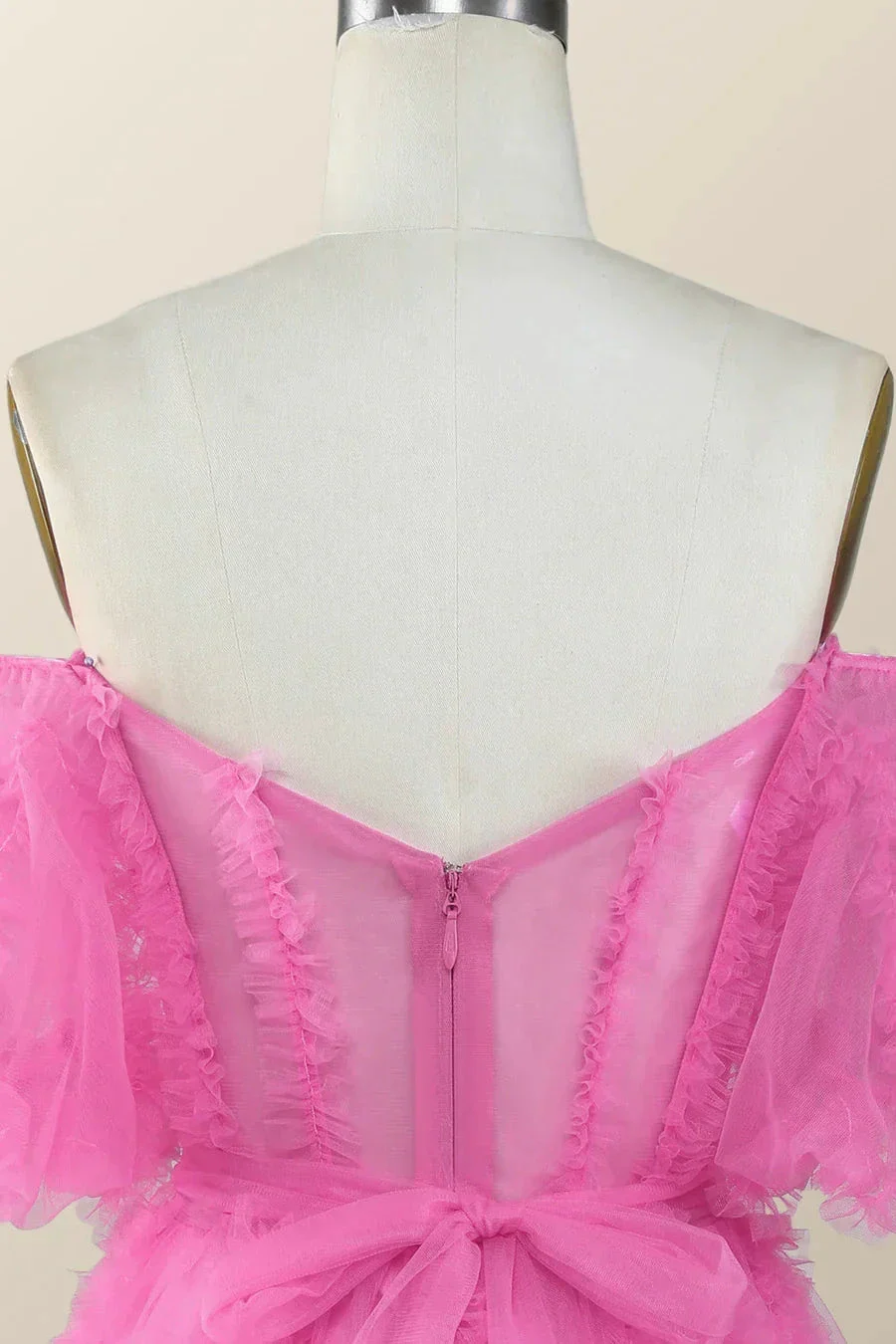 Off the Shoulder Hot Pink Ruffles Short A-line Homecoming Dress Y2783 - Image 5