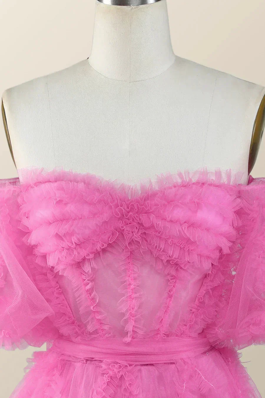 Off the Shoulder Hot Pink Ruffles Short A-line Homecoming Dress Y2783 - Image 6