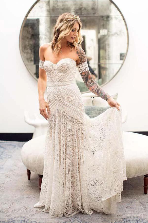 Ivory Lace Beach Wedding Dresses Sweetheart Neck Wedding Dresses  WD335 - Image 2