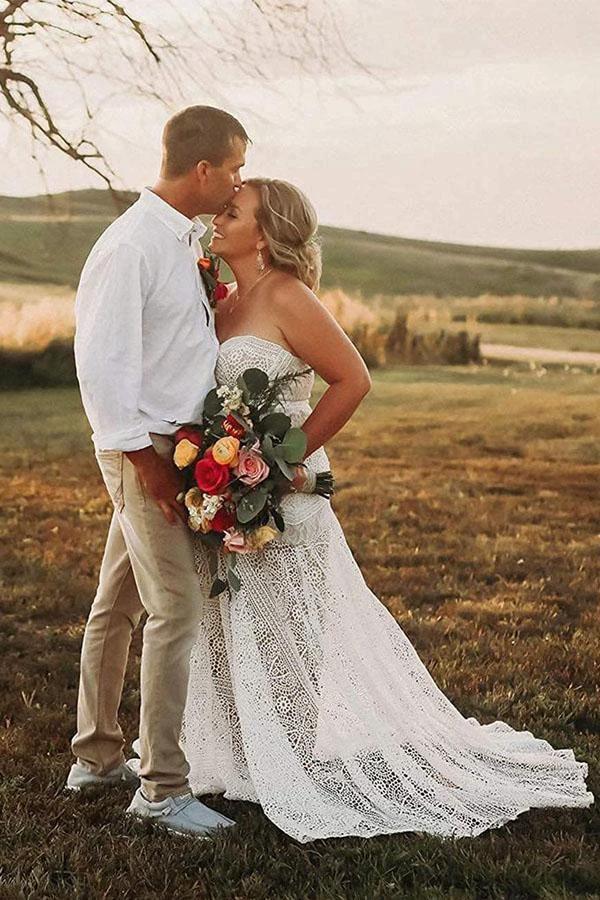 Ivory Lace Beach Wedding Dresses Sweetheart Neck Wedding Dresses  WD335 - Image 3