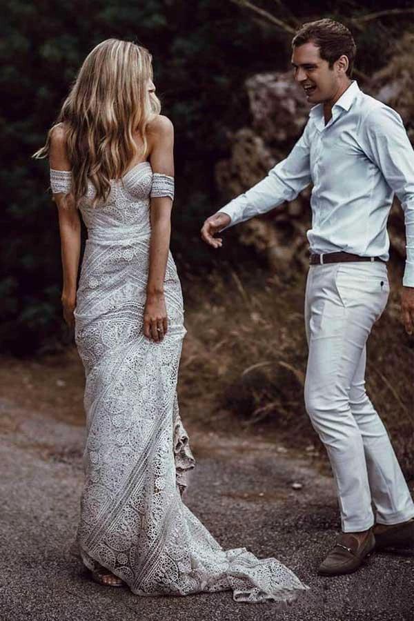 Ivory Lace Beach Wedding Dresses Sweetheart Neck Wedding Dresses  WD335 - Image 4