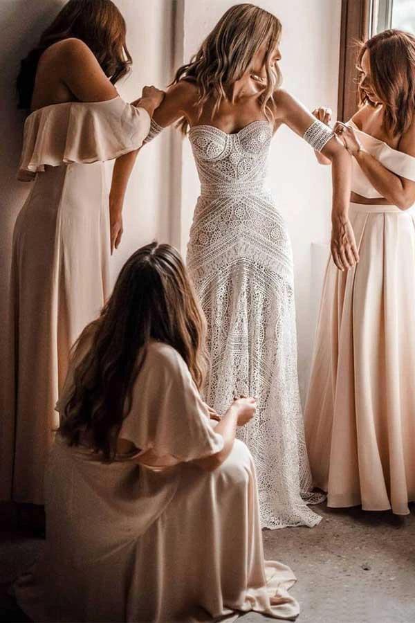 Ivory Lace Beach Wedding Dresses Sweetheart Neck Wedding Dresses  WD335 - Image 6