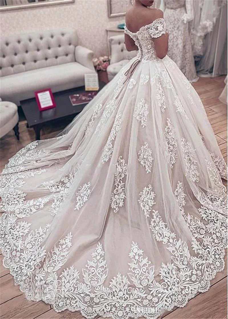 Off the Shoulder Lace Appliques Ball Gown Wedding Dress WD027 - Image 2