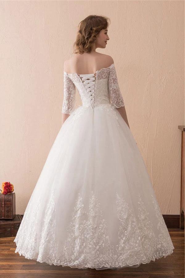 Off The Shoulder Lace Ball Gown Wedding Dress With 1/2 Sleeves WD221 - Image 2