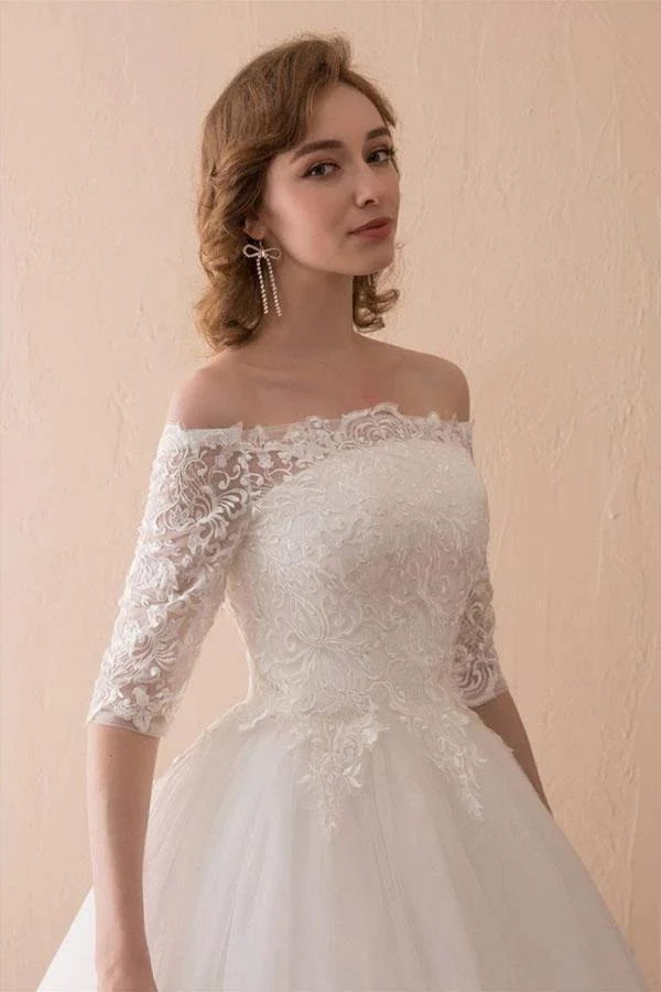 Off The Shoulder Lace Ball Gown Wedding Dress With 1/2 Sleeves WD221 - Image 3
