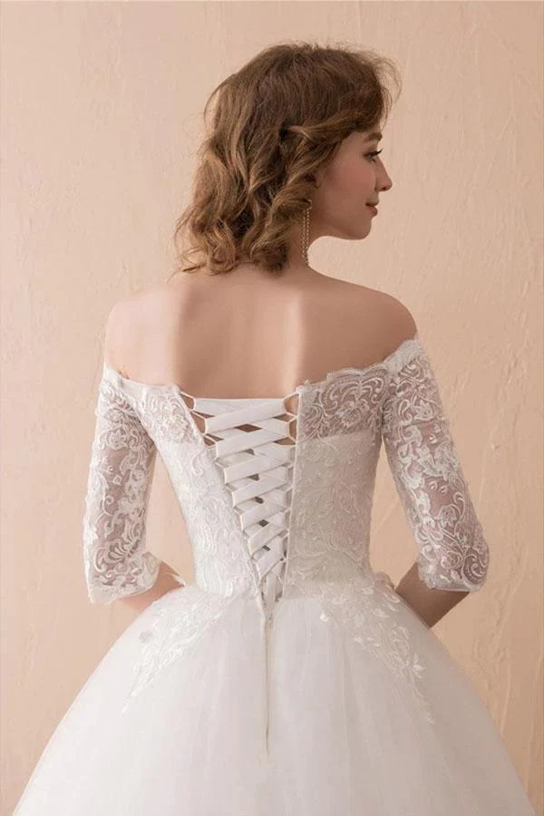Off The Shoulder Lace Ball Gown Wedding Dress With 1/2 Sleeves WD221 - Image 4