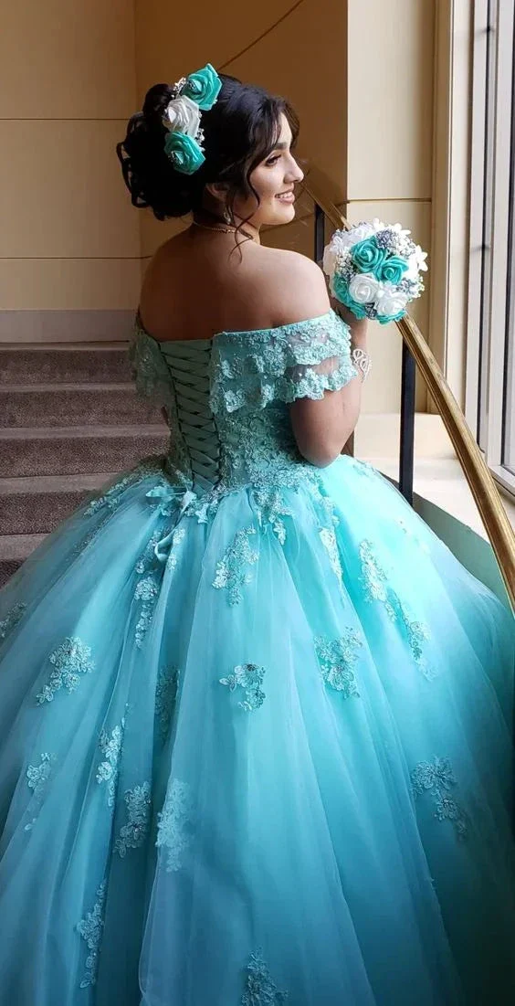 Off The Shoulder Lace Tulle Ball Gown Princess Dress Y3087 - Image 3