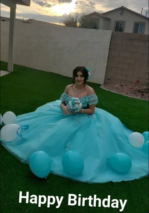 Off The Shoulder Lace Tulle Ball Gown Princess Dress Y3087 - Image 5