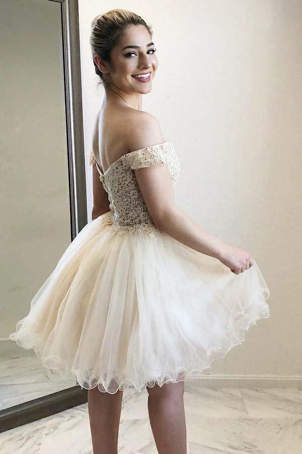 Off-the-Shoulder Sweetheart Homecoming Dress with Appliques Beading PD059 - Image 2