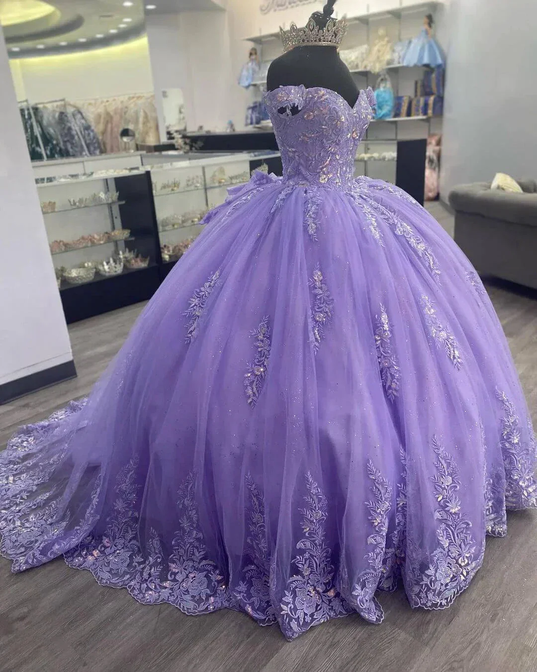 Off The Shoulder Lilac Corset Quinceanera Dress Ball Gown,Appliques Lace Birthday Dress  Y789 - Image 2