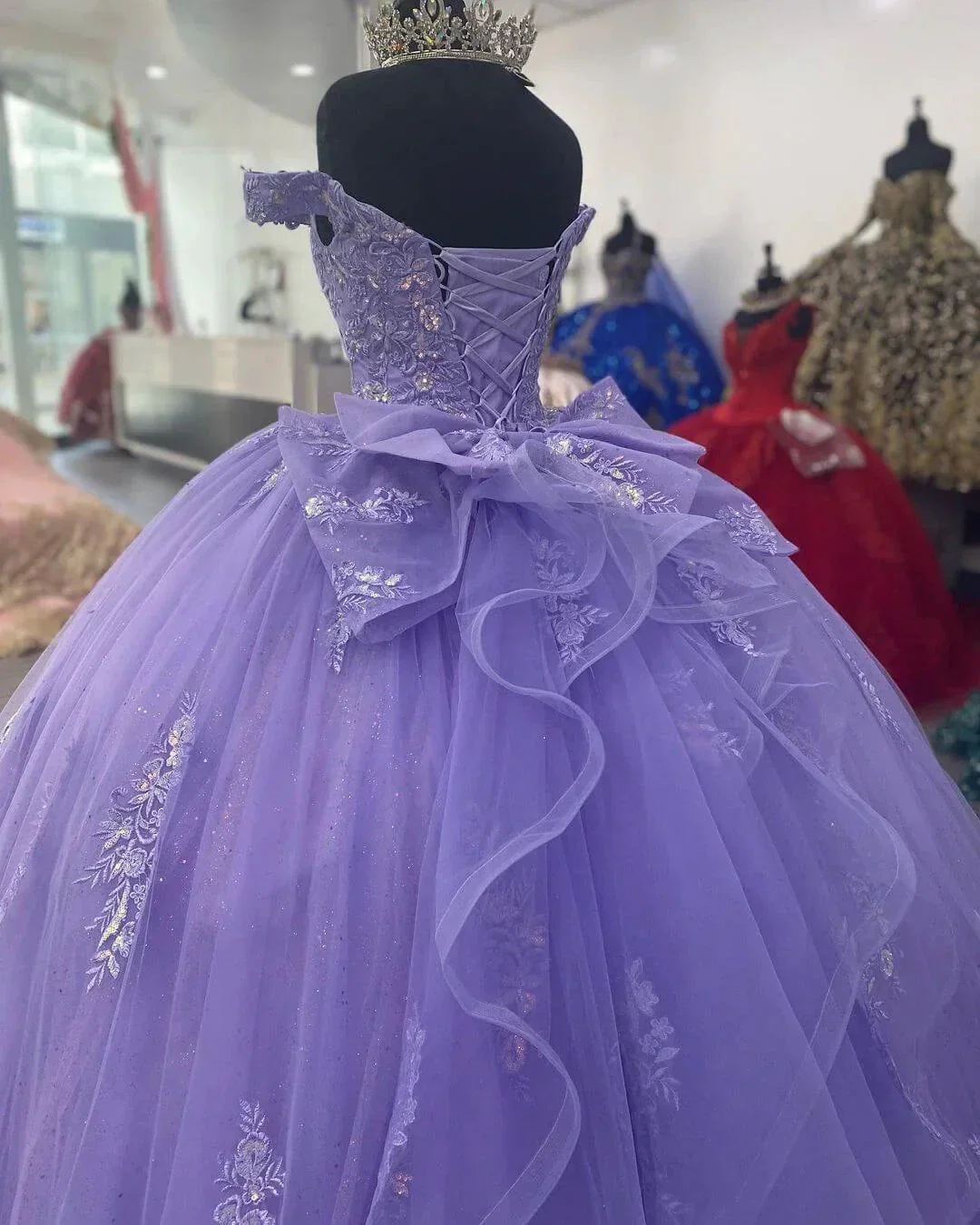 Off The Shoulder Lilac Corset Quinceanera Dress Ball Gown,Appliques Lace Birthday Dress  Y789 - Image 4