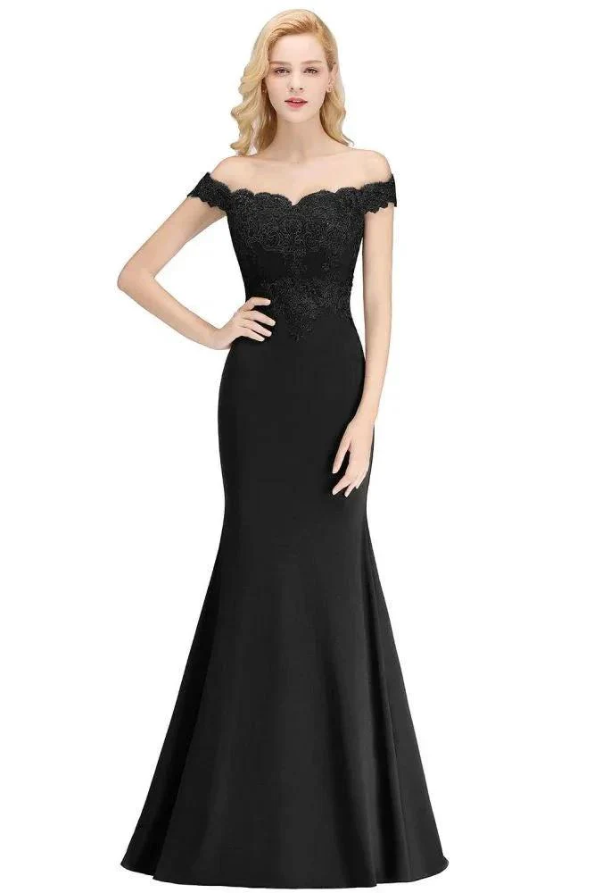 Off-the-shoulder Long Appliques Satin Mermaid Prom Gown Bridesmaid Dresses - Image 5