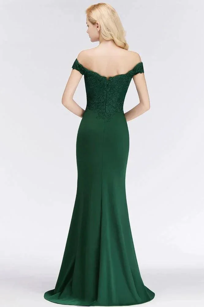 Off-the-shoulder Long Appliques Satin Mermaid Prom Gown Bridesmaid Dresses - Image 6
