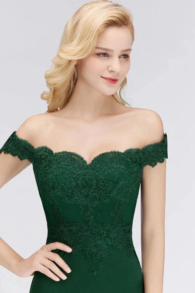 Off-the-shoulder Long Appliques Satin Mermaid Prom Gown Bridesmaid Dresses - Image 7