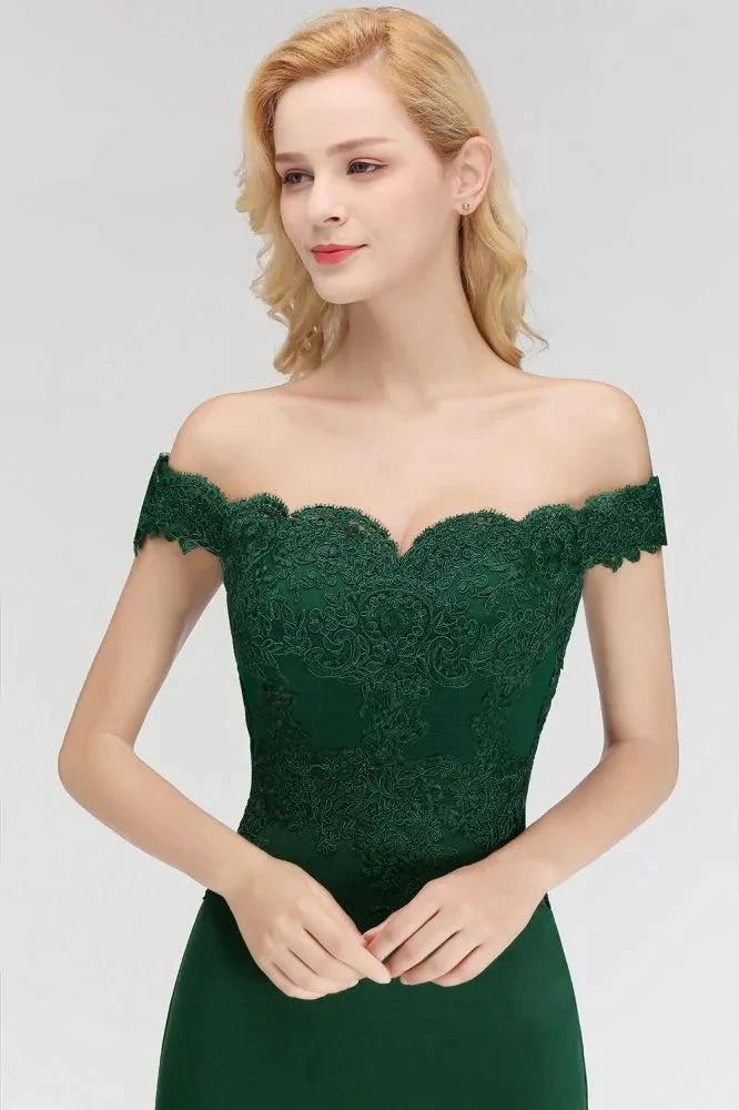 Off-the-shoulder Long Appliques Satin Mermaid Prom Gown Bridesmaid Dresses - Image 9