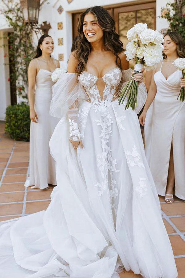 Off The Shoulder Long Sleeves Lace Appliques Bohemian Wedding Dress WD611 - Image 2
