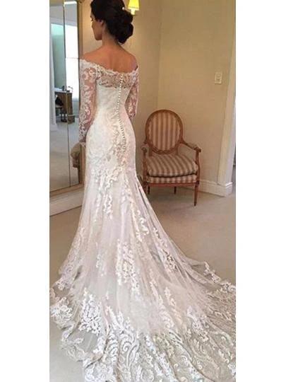 Off the Shoulder Long Sleeves Lace Wedding Dress Bridal Gown WD137 - Image 3