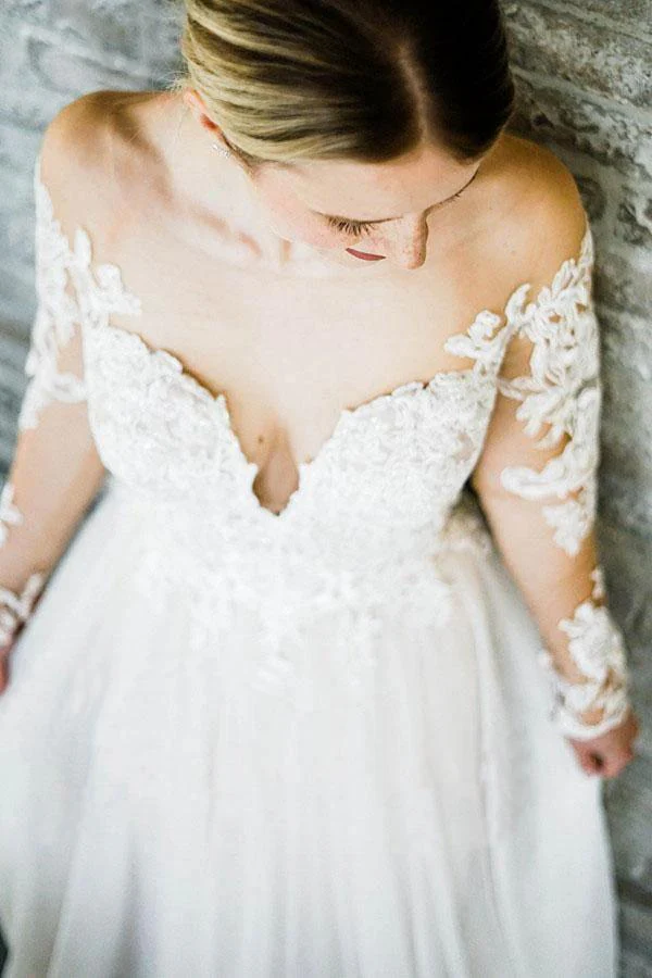 Off the Shoulder Long Sleeves Train Long Wedding Dress Bridal Gown  WD415 - Image 2