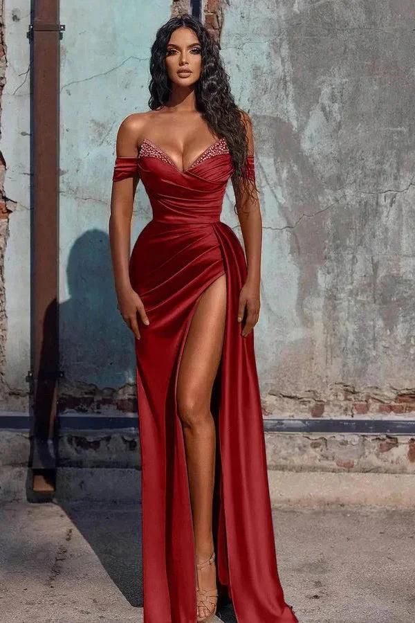 Off The Shoulder Mermaid Prom Dress High Slit Dress With Beading PSK566 - Image 4