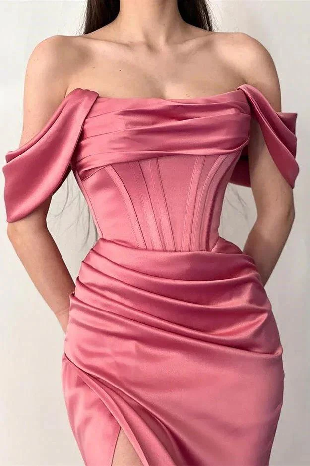 Off The Shoulder Mermaid Prom Dress with Elegant Pleats and Daring Split - Image 4