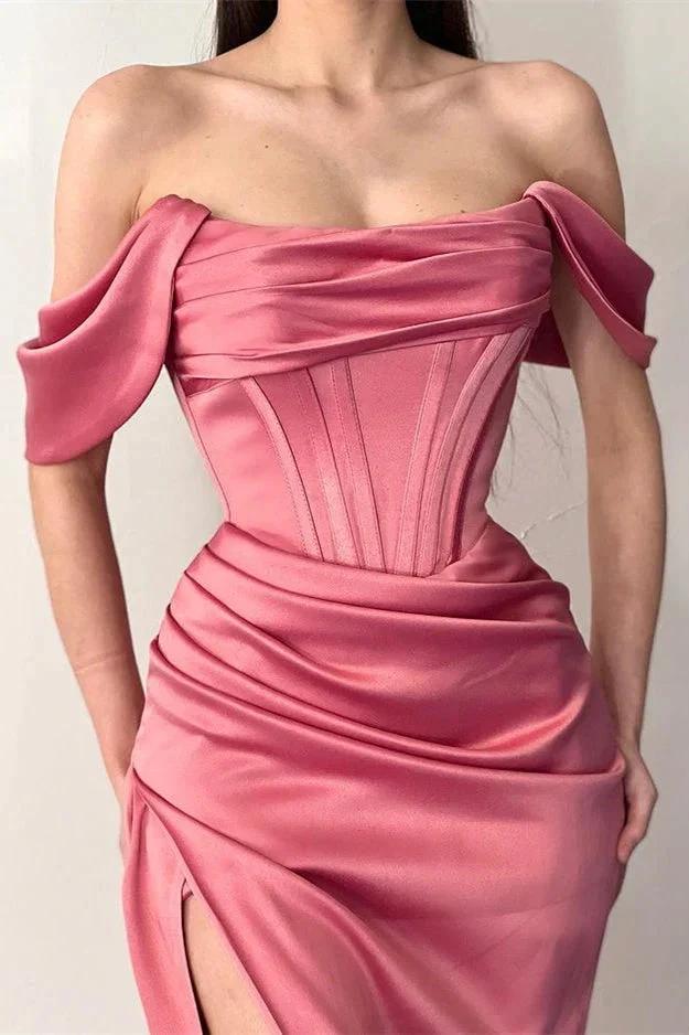 Off The Shoulder Mermaid Prom Dress with Elegant Pleats and Daring Split - Image 5