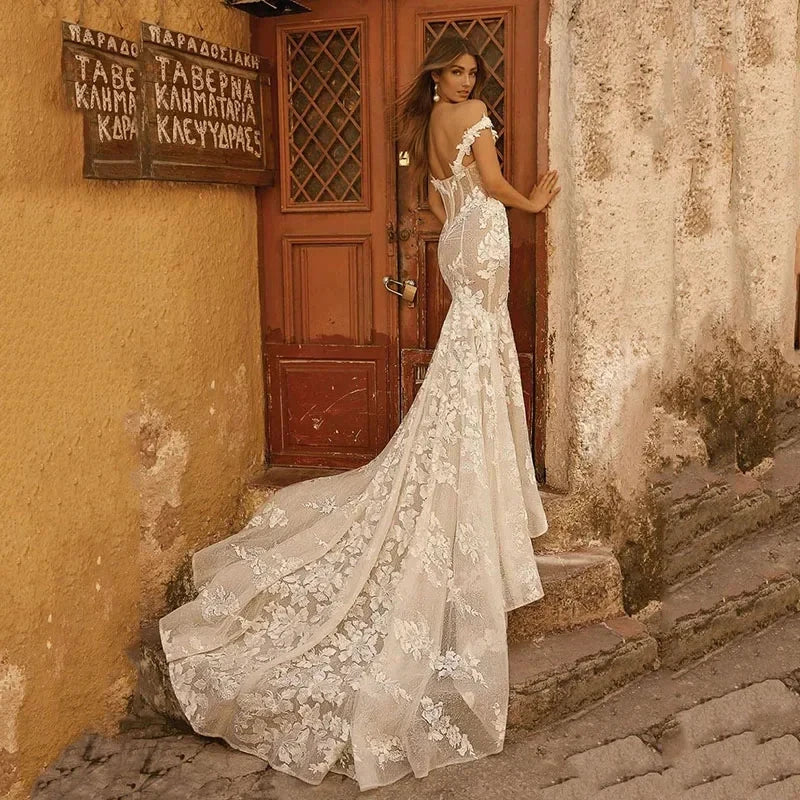 Off The Shoulder Mermaid Wedding Dresses Backless Lace Vestidos De Novia Appliques Beach Country Vestido De Noiva - Image 2
