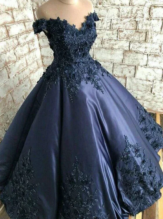 Off The Shoulder Navy Blue Formal Ball Gown Y1445 - Image 2