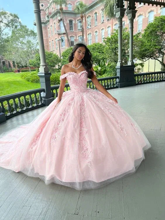 Off-the-shoulder Neckline with 3D Lace and Embroidery Lace Appliques Ball Gown Y2611 - Image 2