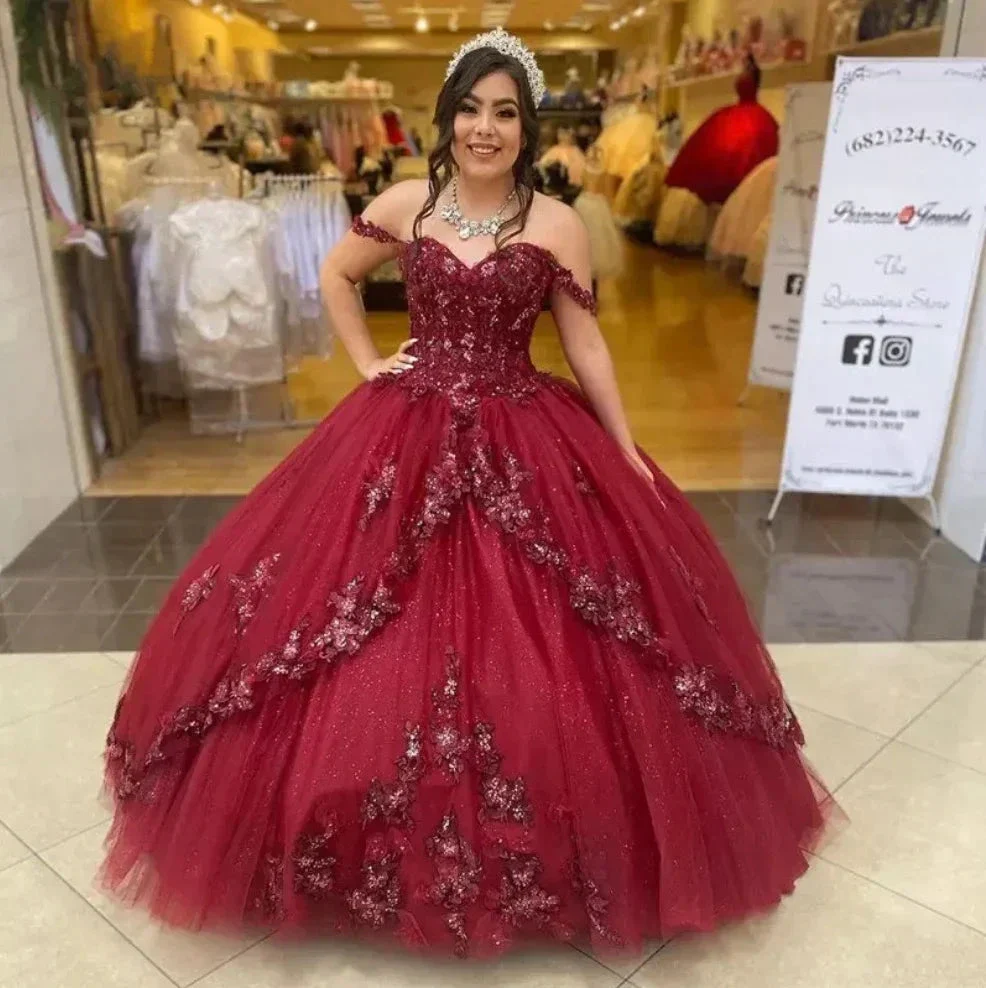 Off the Shoulder Pageant Gown Sweet 16 Dress Birthday Dresses,Sparkly Ball Gown Y1111 - Image 2